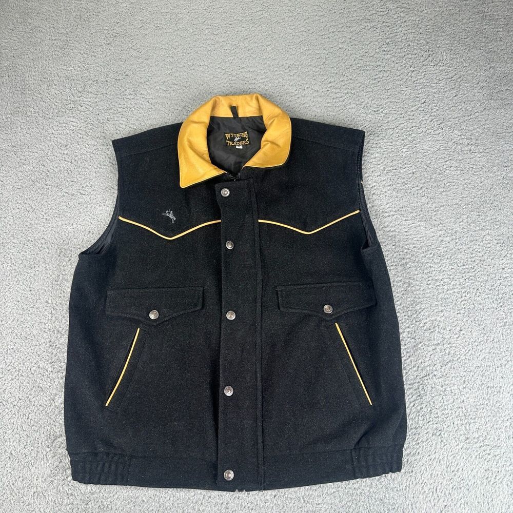 Wyoming Treaders Vest Mens XL Wool Lined Western Cowboy Leather Collar